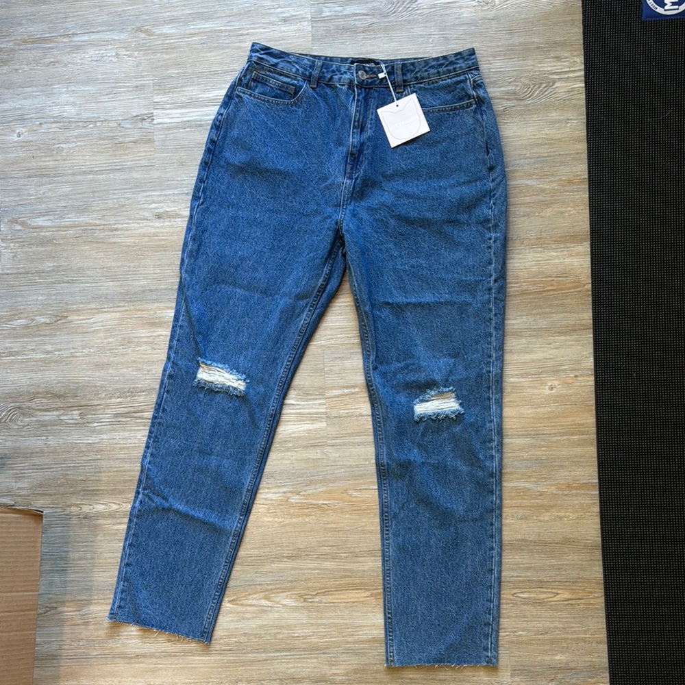 Blue Denim Jeans with Distressed Knees